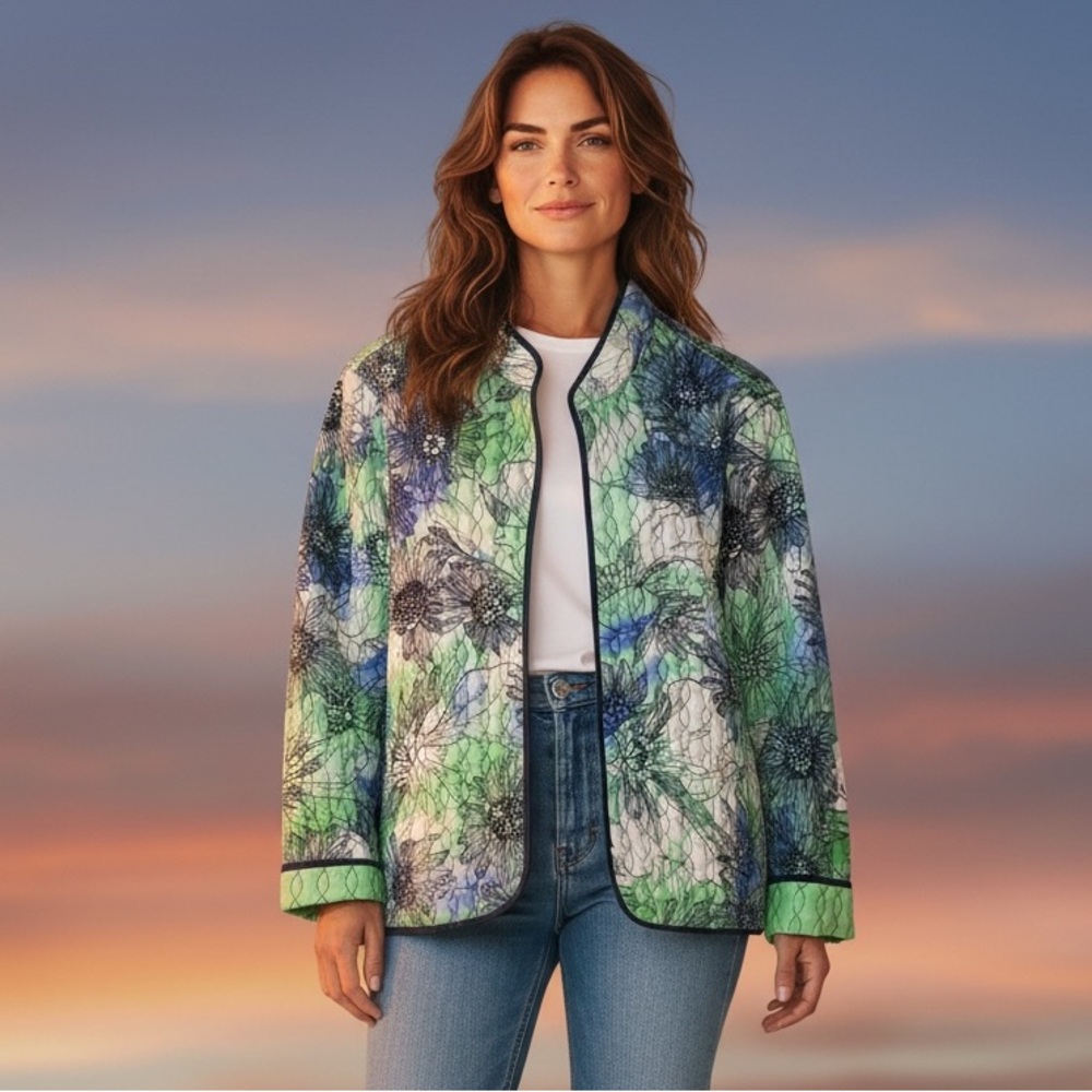 Alfred Dunner Vibrant Green and Blue Floral Blazer